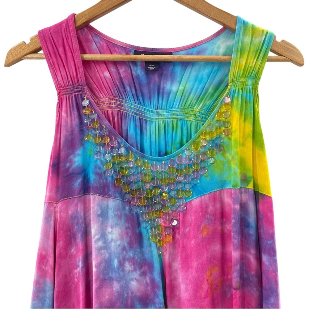 Roaman’s Bright Breezy Smocked Racerback Tunic Embellished Neckline Size 16W - Picture 2 of 6